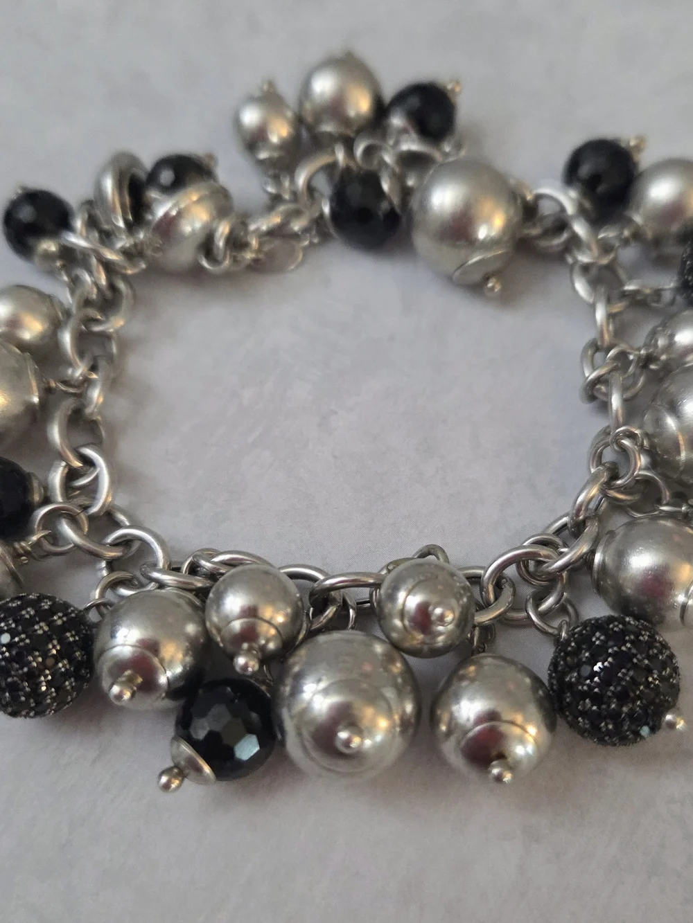 Milor Italy 925 Sterling Silver Black Beaded Charm Bracelet 8